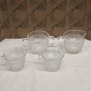 4 -pc Vintage MCM Anchor Hocking depression glass cream/sugar/cups